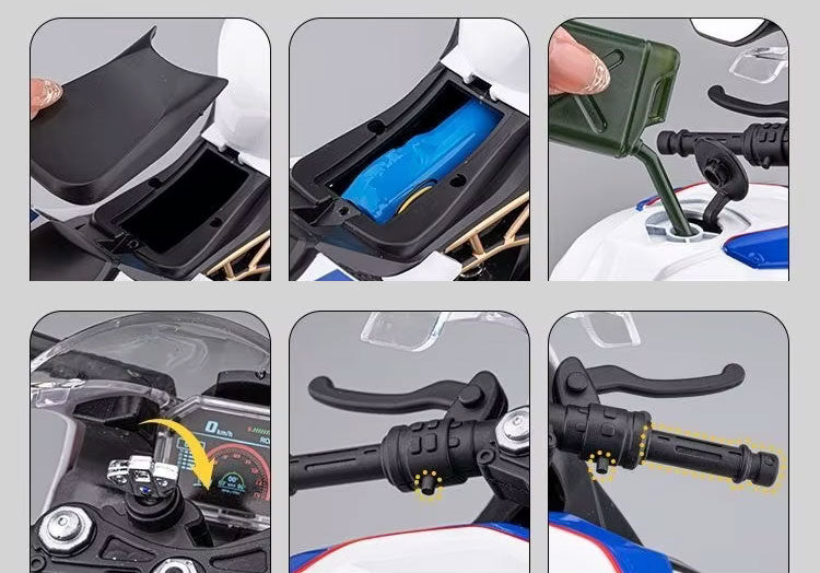 BMW S1000RR 1:6 com Controle Remoto, Spray no Escapamento e Funções Interativas