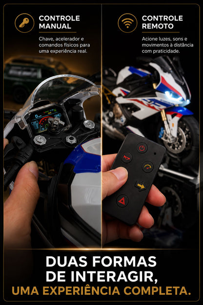 BMW S1000RR 1:6 com Controle Remoto, Spray no Escapamento e Funções Interativas