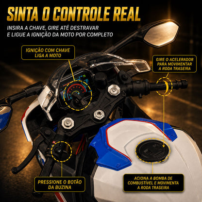 BMW S1000RR 1:6 com Controle Remoto, Spray no Escapamento e Funções Interativas