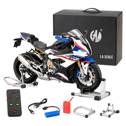BMW S1000RR 1:6 com Controle Remoto, Spray no Escapamento e Funções Interativas